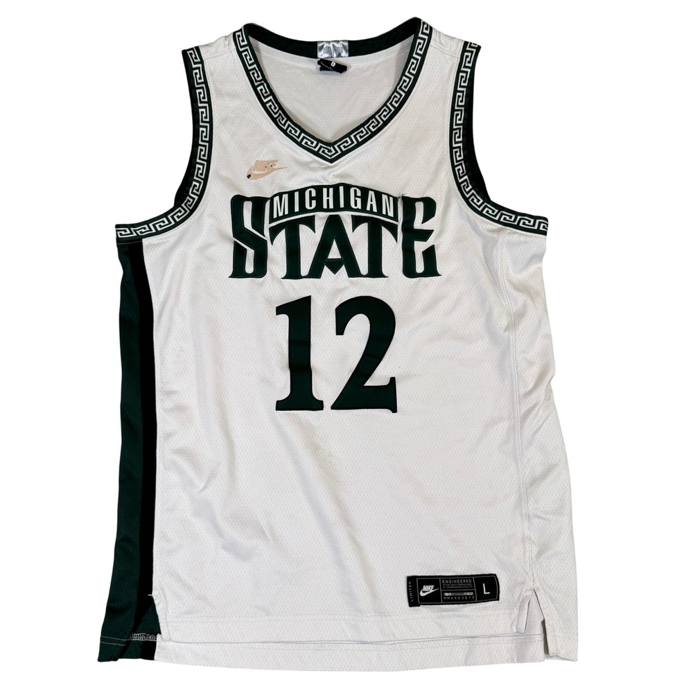 Nike Michigan State Spartans Basketball Jersey White Green Elite Dri-FIT L 12
